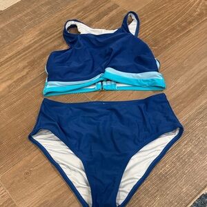 Navy Two-Piece Sports Bikini with Aqua Accents